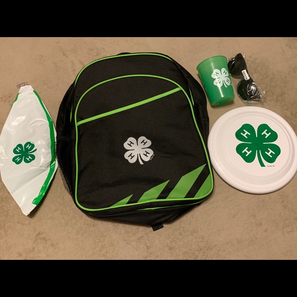 Black 4-H Backpack Beach Ball Frisbee Sunglasses